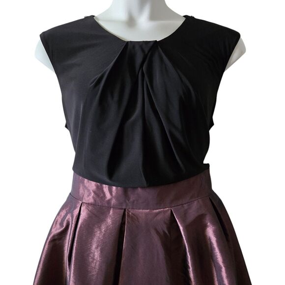 SLNY Fit Flare Midi High Low Satin Party Dress I Plus 20W I Black Bronze Shimmer - Picture 5 of 8